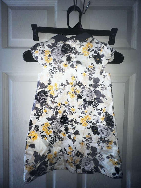 Girls Floral Sunshine ave Rose Parade Peter Pan Collar Dress - Yellow & Gray - Picture 2 of 3